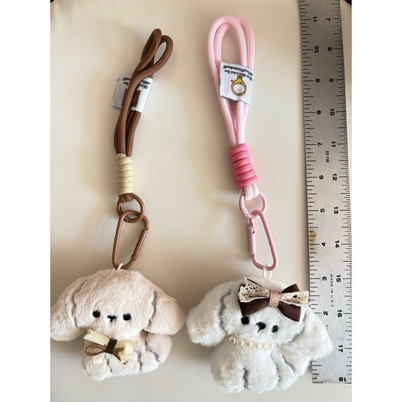 Bichon Frise Plush Keychain Couple Set 2PCS Matching Puppy Bag Charms new - Picture 4 of 4